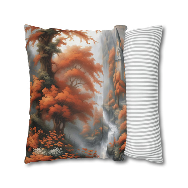 Pillow Case "Burnt Orange Toile" Design Spun Polyester Square Throw Pillow Cover orange tree toile floral patterns on white