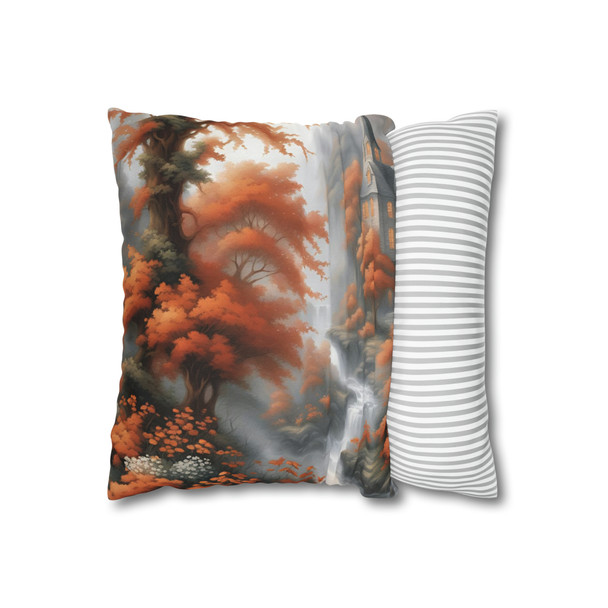 Pillow Case "Burnt Orange Toile" Design Spun Polyester Square Throw Pillow Cover orange tree toile floral patterns on white