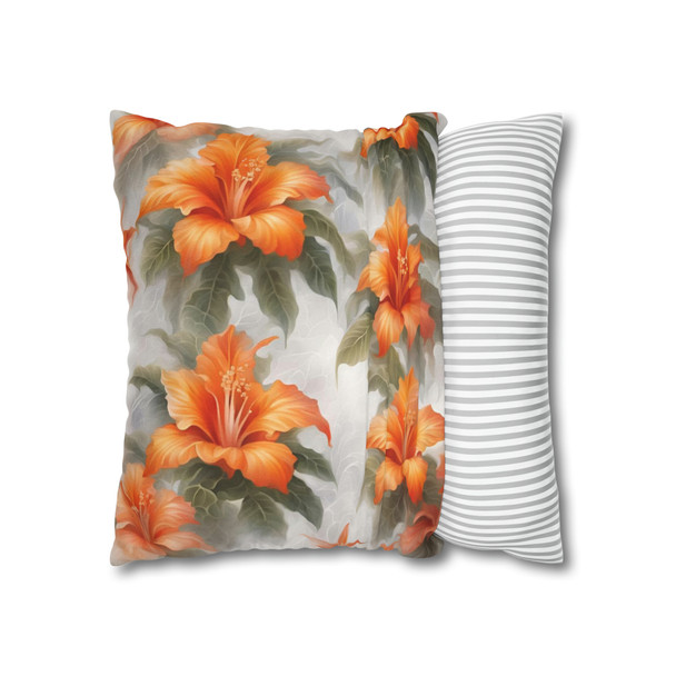 Pillow Case "Orange Splash" Tropical Spun Polyester Square Throw Pillow Cover concealed zipper sofa couch floral pattern orange green