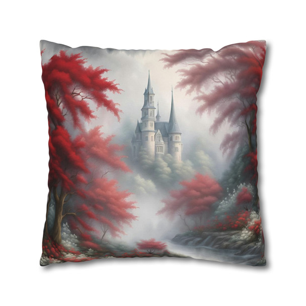Pillow Case "Red Toile Castle" Pattern Spun Polyester Square Throw Pillow Cover for sofa couch bed accent decorative living room