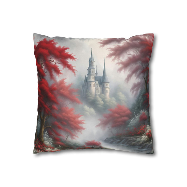 Pillow Case "Red Toile Castle" Pattern Spun Polyester Square Throw Pillow Cover for sofa couch bed accent decorative living room