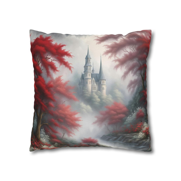 Pillow Case "Red Toile Castle" Pattern Spun Polyester Square Throw Pillow Cover for sofa couch bed accent decorative living room