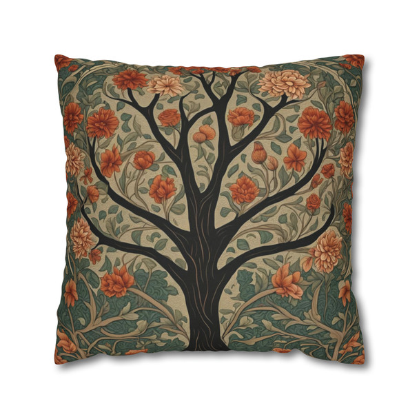 Pillow Case in Rowan Tree Old World Style concealed zipper polyester double sided design peach coral teal tree of life