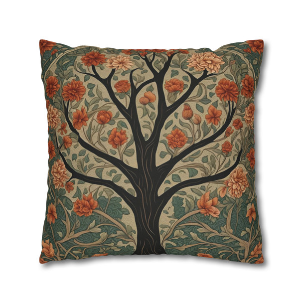Pillow Case in Rowan Tree Old World Style concealed zipper polyester double sided design peach coral teal tree of life