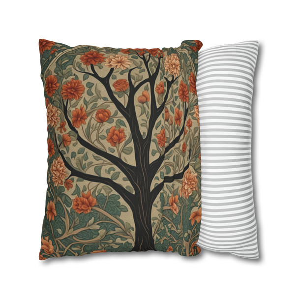 Pillow Case in Rowan Tree Old World Style concealed zipper polyester double sided design peach coral teal tree of life