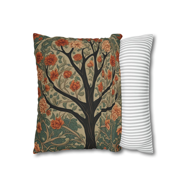 Pillow Case in Rowan Tree Old World Style concealed zipper polyester double sided design peach coral teal tree of life
