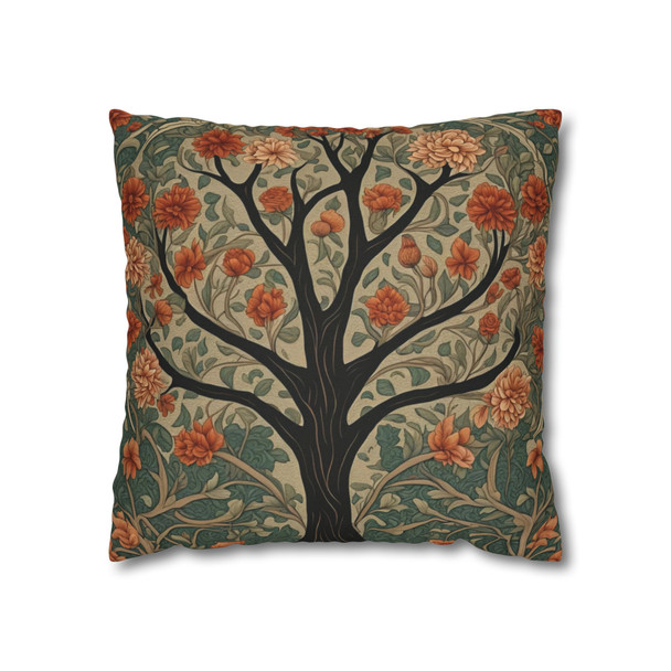 Pillow Case in Rowan Tree Old World Style concealed zipper polyester double sided design peach coral teal tree of life