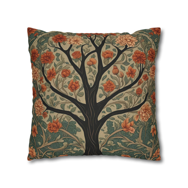 Pillow Case in Rowan Tree Old World Style concealed zipper polyester double sided design peach coral teal tree of life