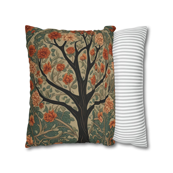 Pillow Case in Rowan Tree Old World Style concealed zipper polyester double sided design peach coral teal tree of life