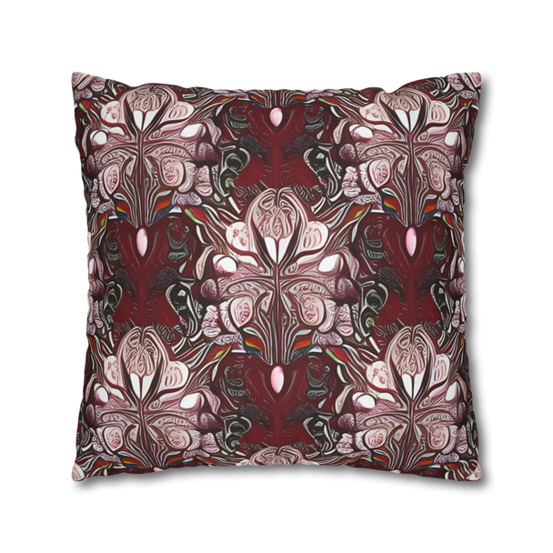 Pillow Case Burgundy Floral Pattern Spun Polyester Square Throw Pillow Cover With Hidden Zipper for sofa couch bed living room decor