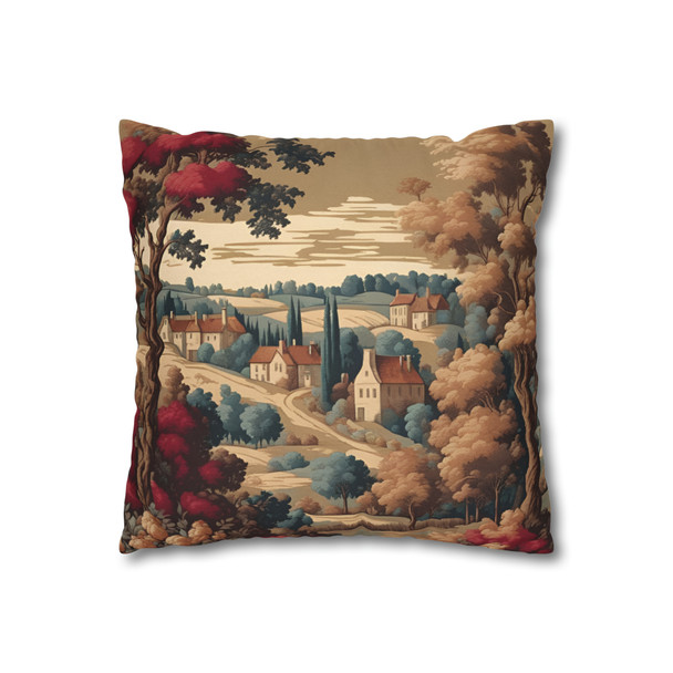 Pillow Case "Old World Tapestry" De Jouy Inspired Polyester Square Decorative Throw Pillow Cover zippered sofa couch bed burgundy beige teal