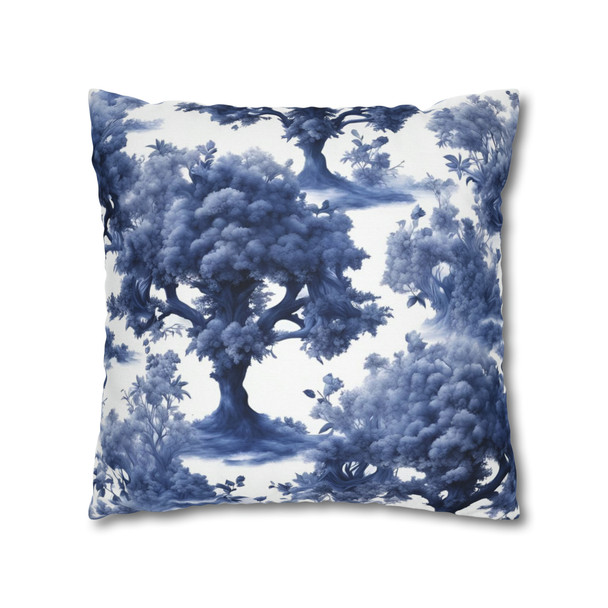 Pillow Case "Blue Willow" Spun Polyester Square Throw Pillow Cover with hidden zipper couch sofa bed blue white tree toile decorative