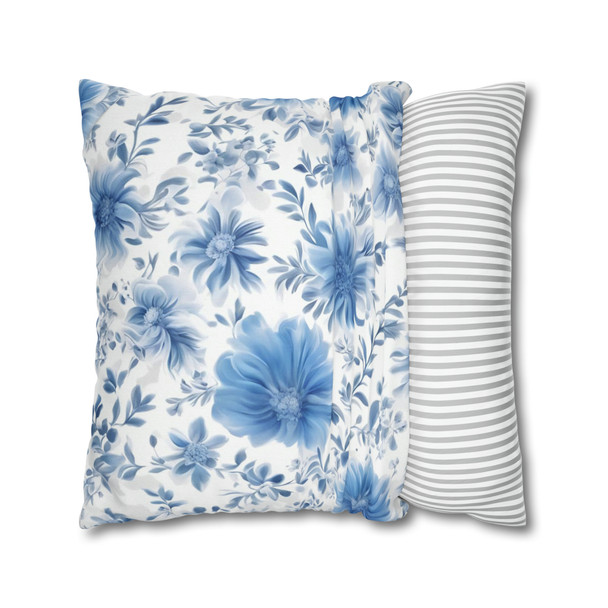 Pillow Case "Chicory Blue" Spun Polyester Square Throw Pillow Cover zipper sofa couch decorative floral blue white living room decor bedroom