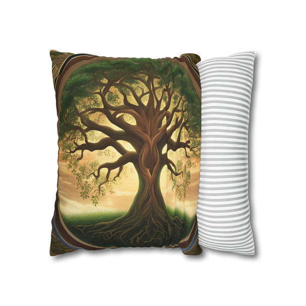 Pillow Case Tree of Life Spun Polyester Square Throw Pillow Cover Rowan Tree brown green tan couch sofa bed decorative accent living room