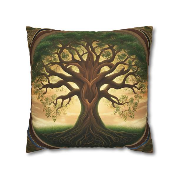 Pillow Case Tree of Life Spun Polyester Square Throw Pillow Cover Rowan Tree brown green tan couch sofa bed decorative accent living room