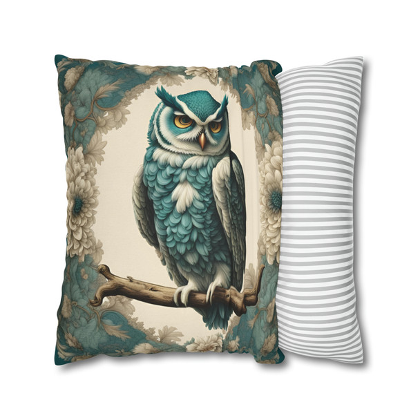 Pillow Case for Teal and Cream Owl Tapestry Style Throw Pillow Living Room Sofa or Couch. Great for bedroom or dorm. Zipper closure.
