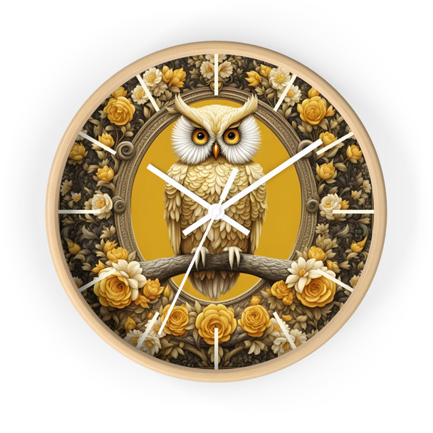 Adorable Owl Wall Clock in Yellow, Cream, and Gray. Makes a wonderful Christmas or housewarming gift for the owl enthusiast in your life.