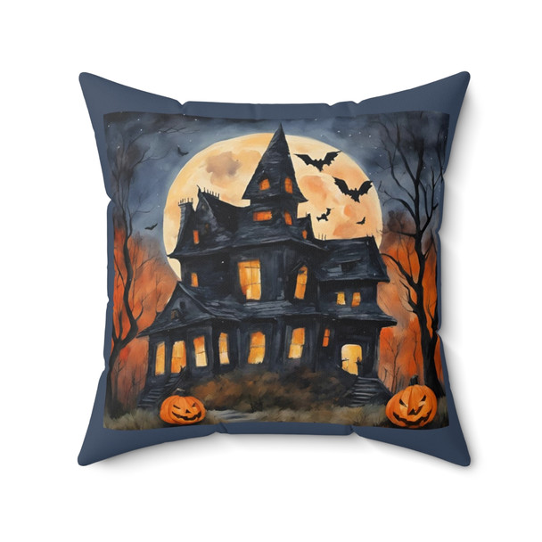 Slate Trim Halloween Haunted House Throw Pillow