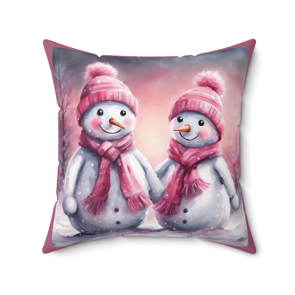 Cute pink snowman throw pillow