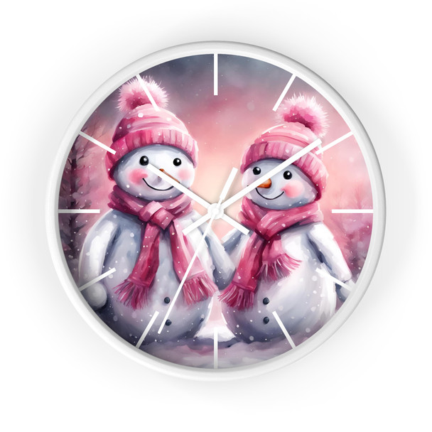 Pink Snowman Wall Clock| Silent Mechanism| Great for Childs Bedroom