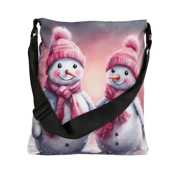 Adorable Pink Snowman Adjustable Tote Bag (AOP)|Two Sizes 16 inch or 18 inch