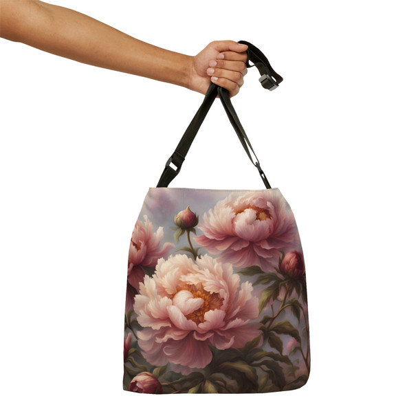Spiceberry Peony Design Tote Bag| Fun Design| Adjustable Tote Strap| Two Sizes 16 inch or 18 inch