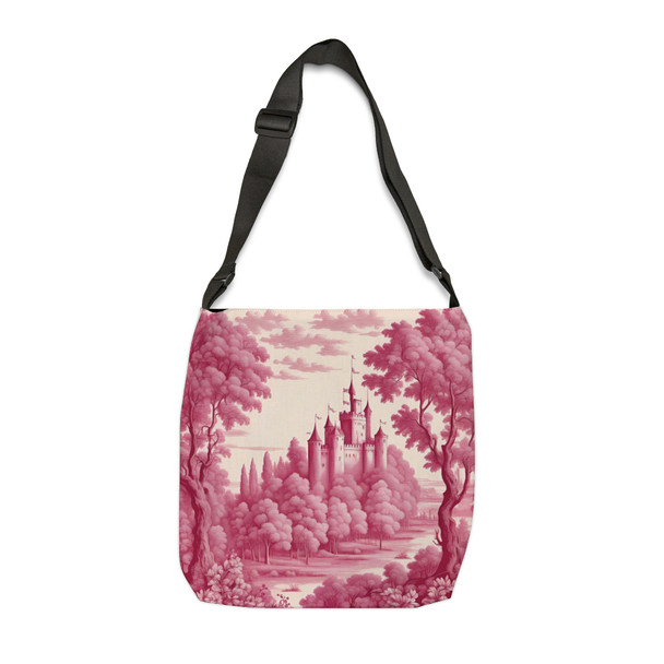 Castle in Claret and Cream Design Tote Bag| Fun Design| Adjustable Tote Strap| Two Sizes 16 inch or 18 inch
