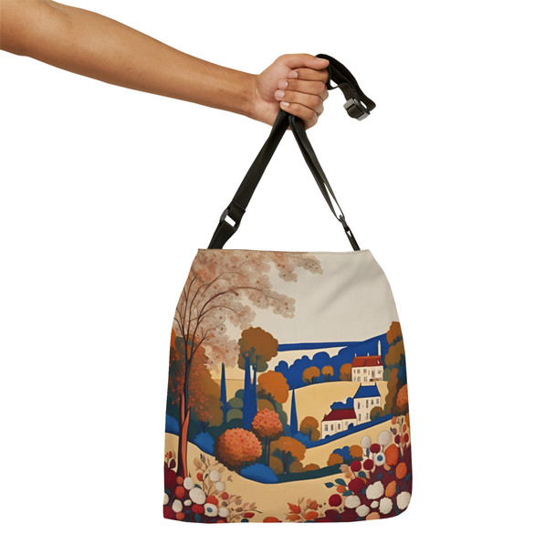 Folk Art Fall Design Tote Bag| Fun Design| Adjustable Tote Strap| Two Sizes 16 inch or 18 inch
