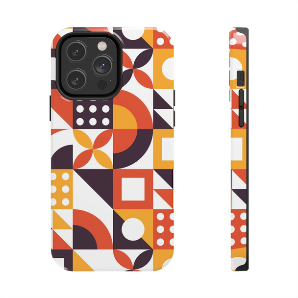 Retro Geometric Pattern Tough Phone Case for iPhone in 21 different sizes. Compatible with iPhone 7, 8, X, 11, 12, 13, 14 and more.