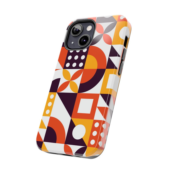 Retro Geometric Pattern Tough Phone Case for iPhone in 21 different sizes. Compatible with iPhone 7, 8, X, 11, 12, 13, 14 and more.
