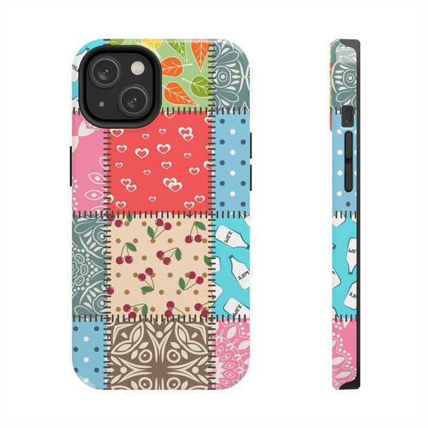 Patchwork Quilt Pattern Tough Phone Case for iPhone in 21 different sizes. Compatible with iPhone 7, 8, X, 11, 12, 13, 14 and more.