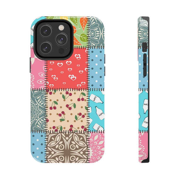 Patchwork Quilt Pattern Tough Phone Case for iPhone in 21 different sizes. Compatible with iPhone 7, 8, X, 11, 12, 13, 14 and more.