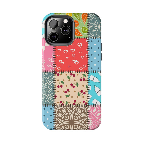 Patchwork Quilt Pattern Tough Phone Case for iPhone in 21 different sizes. Compatible with iPhone 7, 8, X, 11, 12, 13, 14 and more.