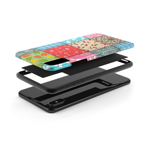 Patchwork Quilt Pattern Tough Phone Case for iPhone in 21 different sizes. Compatible with iPhone 7, 8, X, 11, 12, 13, 14 and more.