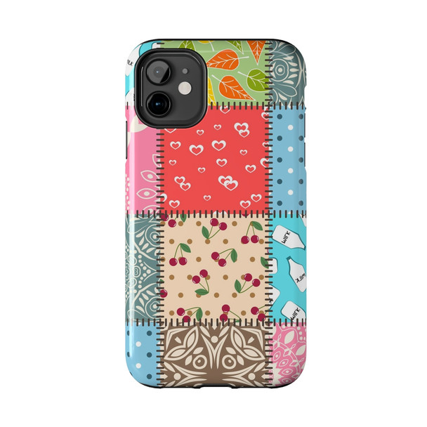 Patchwork Quilt Pattern Tough Phone Case for iPhone in 21 different sizes. Compatible with iPhone 7, 8, X, 11, 12, 13, 14 and more.
