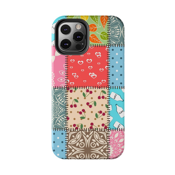 Patchwork Quilt Pattern Tough Phone Case for iPhone in 21 different sizes. Compatible with iPhone 7, 8, X, 11, 12, 13, 14 and more.