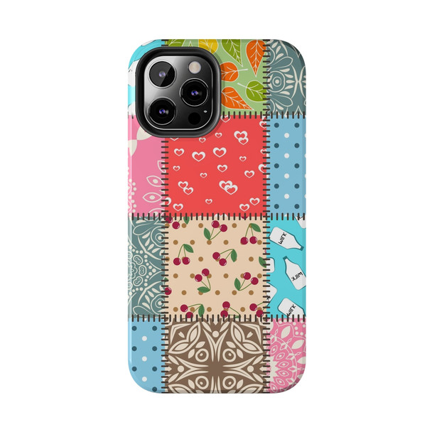 Patchwork Quilt Pattern Tough Phone Case for iPhone in 21 different sizes. Compatible with iPhone 7, 8, X, 11, 12, 13, 14 and more.
