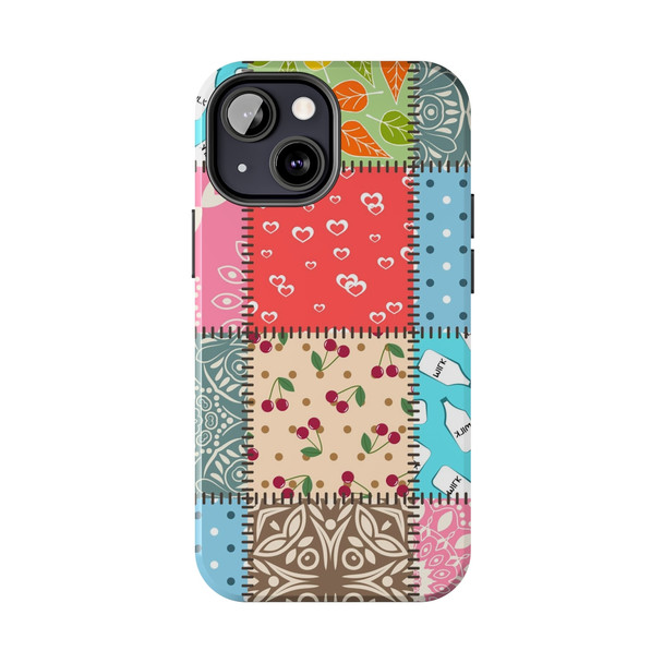 Patchwork Quilt Pattern Tough Phone Case for iPhone in 21 different sizes. Compatible with iPhone 7, 8, X, 11, 12, 13, 14 and more.