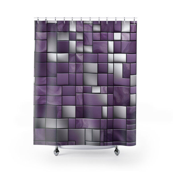 Purple and Silver Tiles Design Shower Curtain | Polyester Shower Curtains