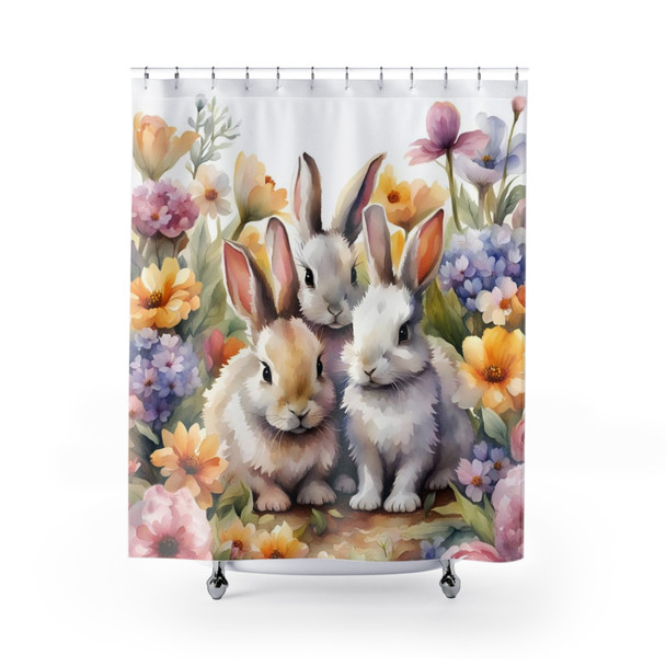 Bunnies in the Garden Design Shower Curtain | Polyester Shower Curtains