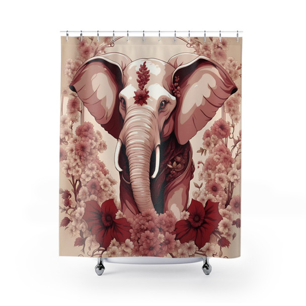 Red Elephant De Jouy Style Shower Curtain | Polyester Shower Curtains