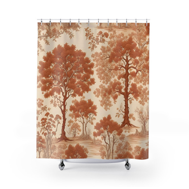 Cream and Rust Trees Design Shower Curtain | Polyester Shower Curtains