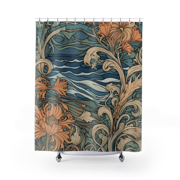 Beach Flowers Art Nouveau Shower Curtain | Polyester Shower Curtains