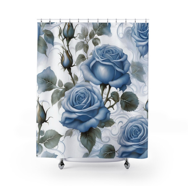 Blue Fantasy Rose Shower Curtain | Polyester Shower Curtains