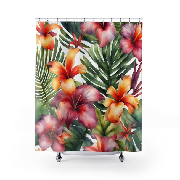 Tropical Floral Design Shower Curtain | Polyester Shower Curtains