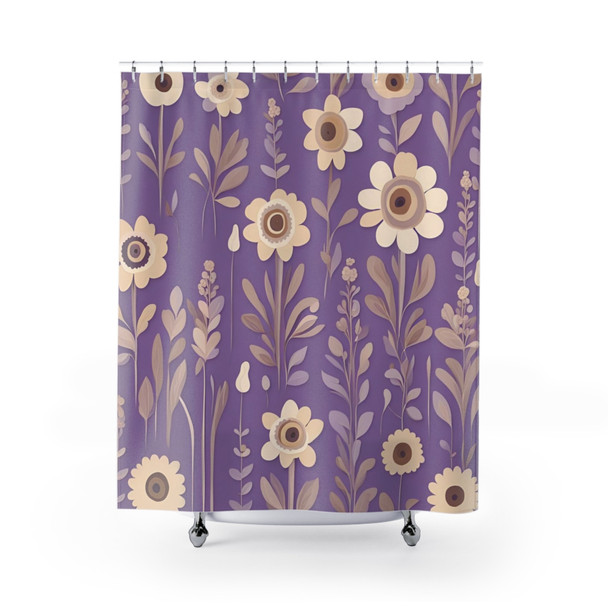 Lavender Floral Folk Art Design Shower Curtain | Polyester Shower Curtains