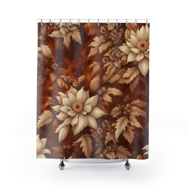 Rust and Cream Floral Art Nouveau Design Shower Curtain | Polyester Shower Curtains