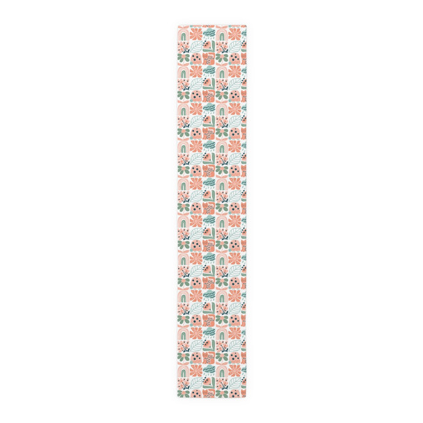 Peach and Sage Cute Cat Pattern Table Runner (Cotton, Poly)