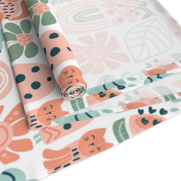 Peach and Sage Cute Cat Pattern Table Runner (Cotton, Poly)