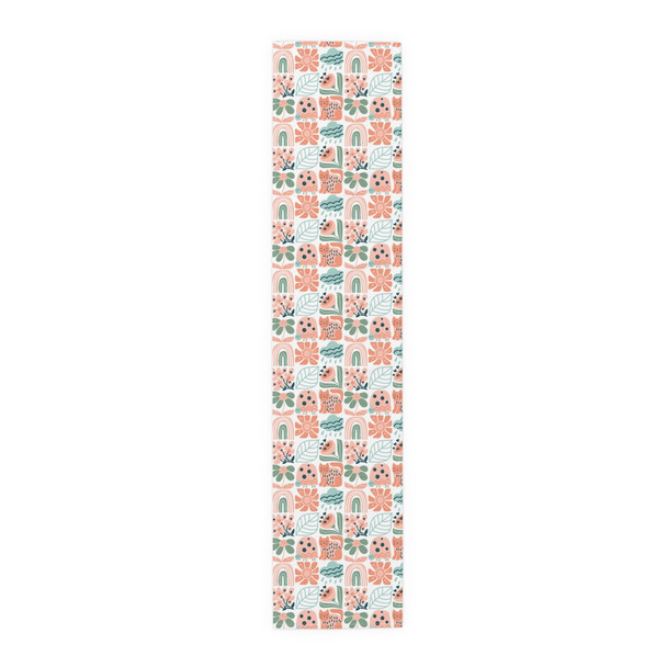 Peach and Sage Cute Cat Pattern Table Runner (Cotton, Poly)